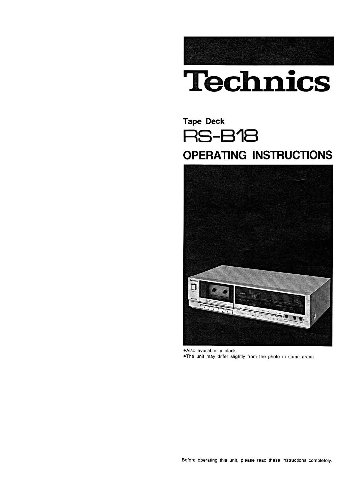 Technics RS B18 Owners Manual