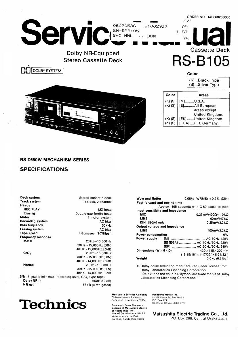 Technics RSB 105 Service Manual