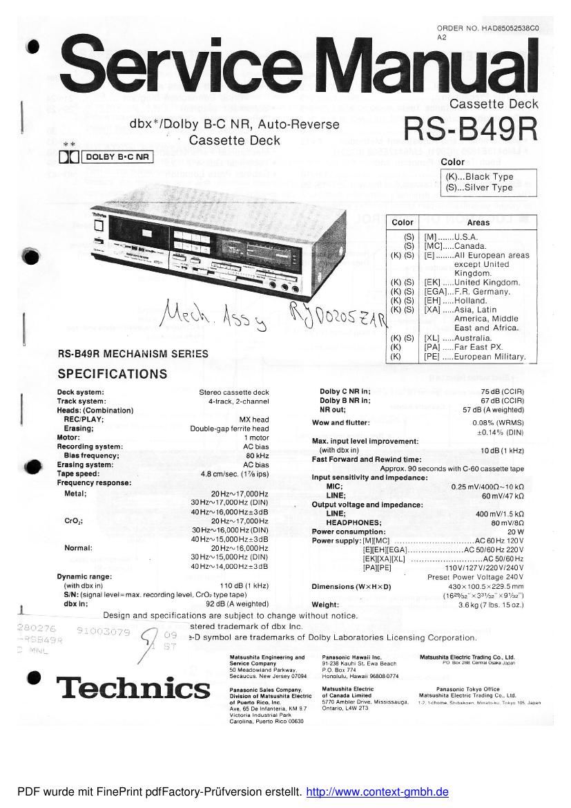 Technics RSB 49 R Schematics