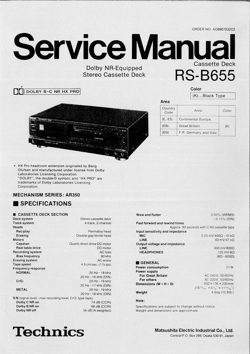 Technics RSB 655 Service Manual