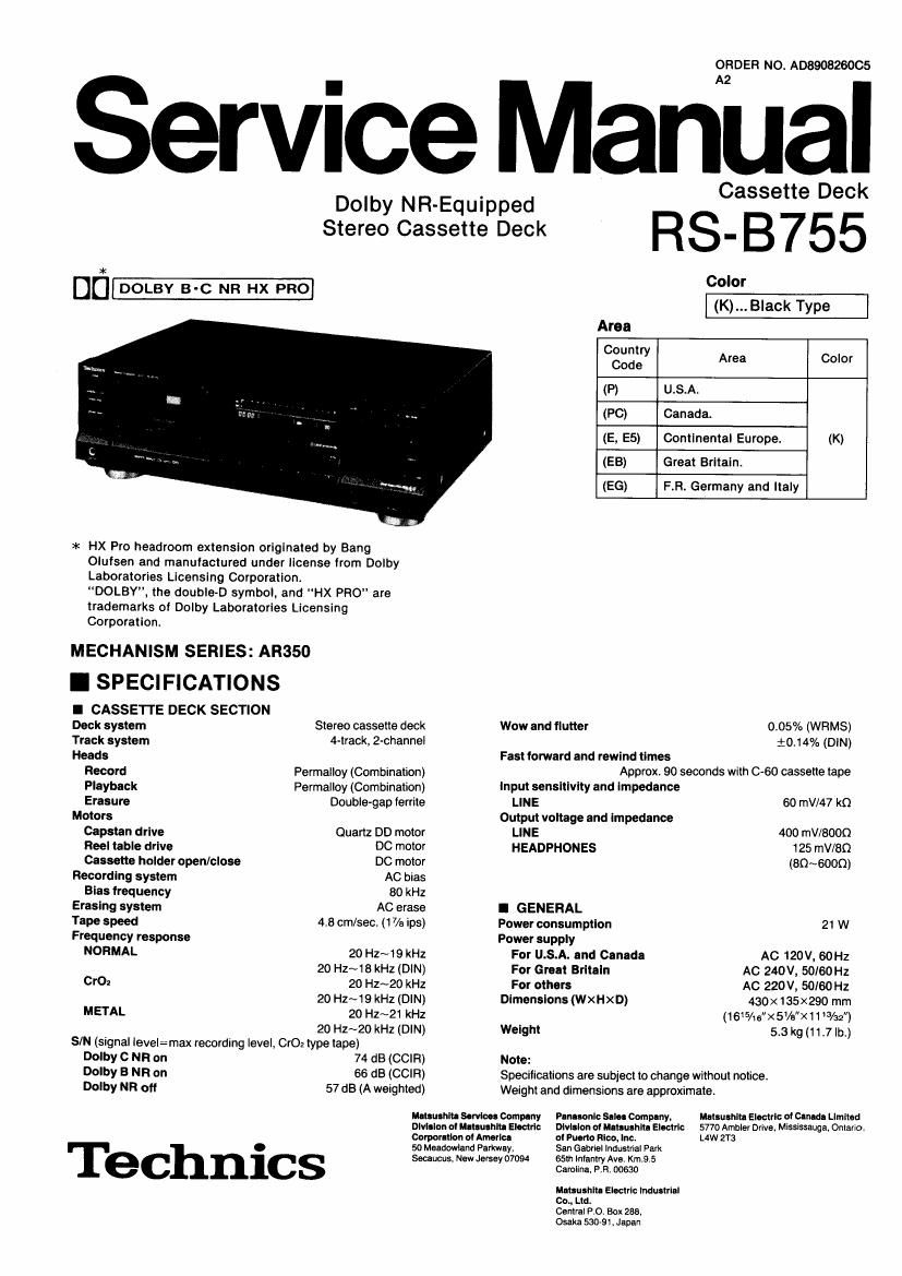Technics RSB 755 Service Manual