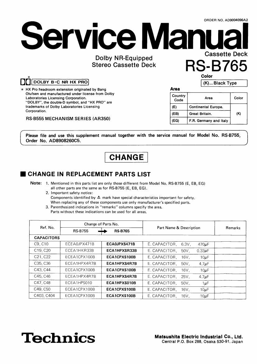 Technics RSB 765 Service Manual