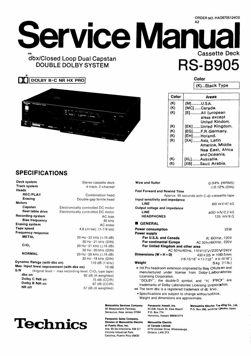 Technics RSB 905 Service Manual