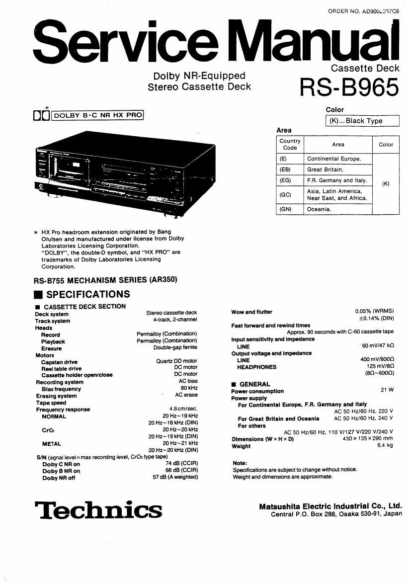 Technics RSB 965 Service Manual