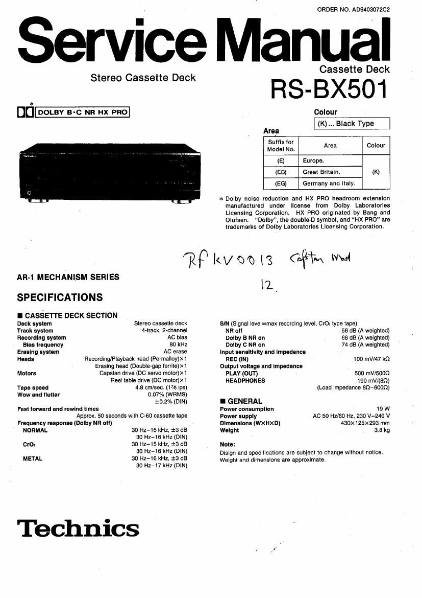 Technics RSBX 501 Service Manual