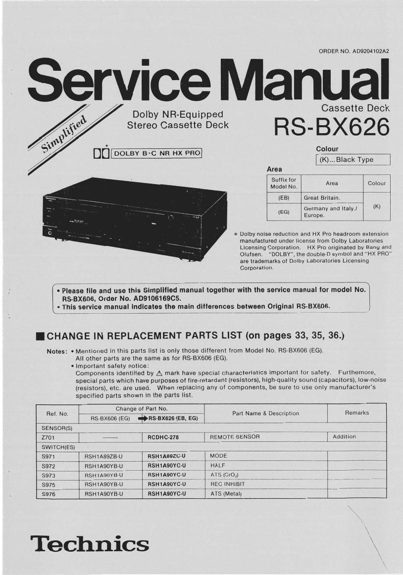 Technics RSBX 626 Service Manual