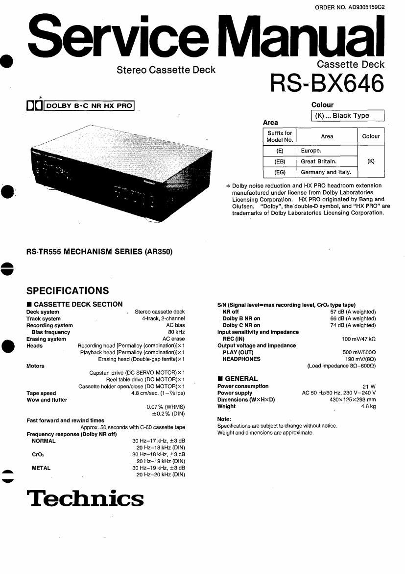 Technics RSBX 646 Service Manual