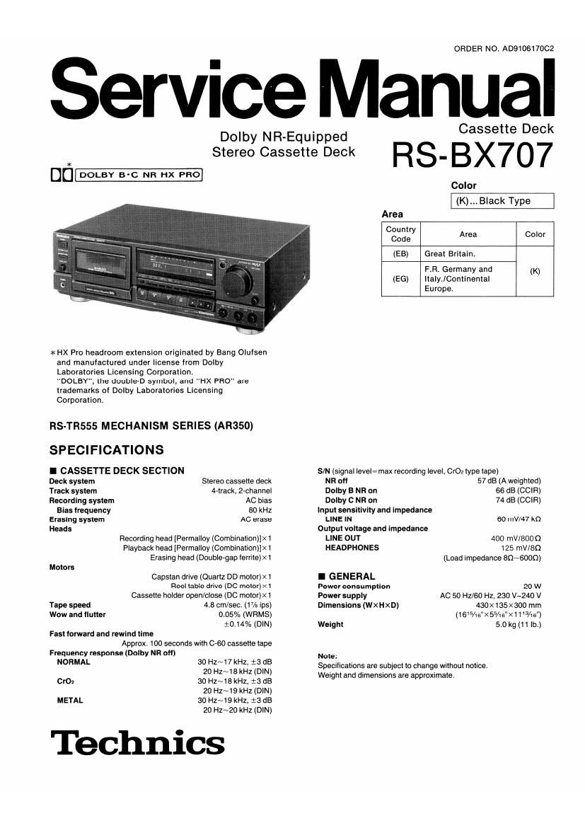 Technics RSBX 707 Service Manual