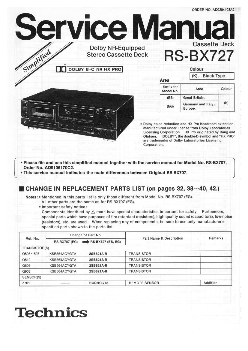 Technics RSBX 727 Service Manual