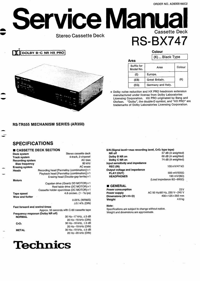 Technics RSBX 747 Service Manual