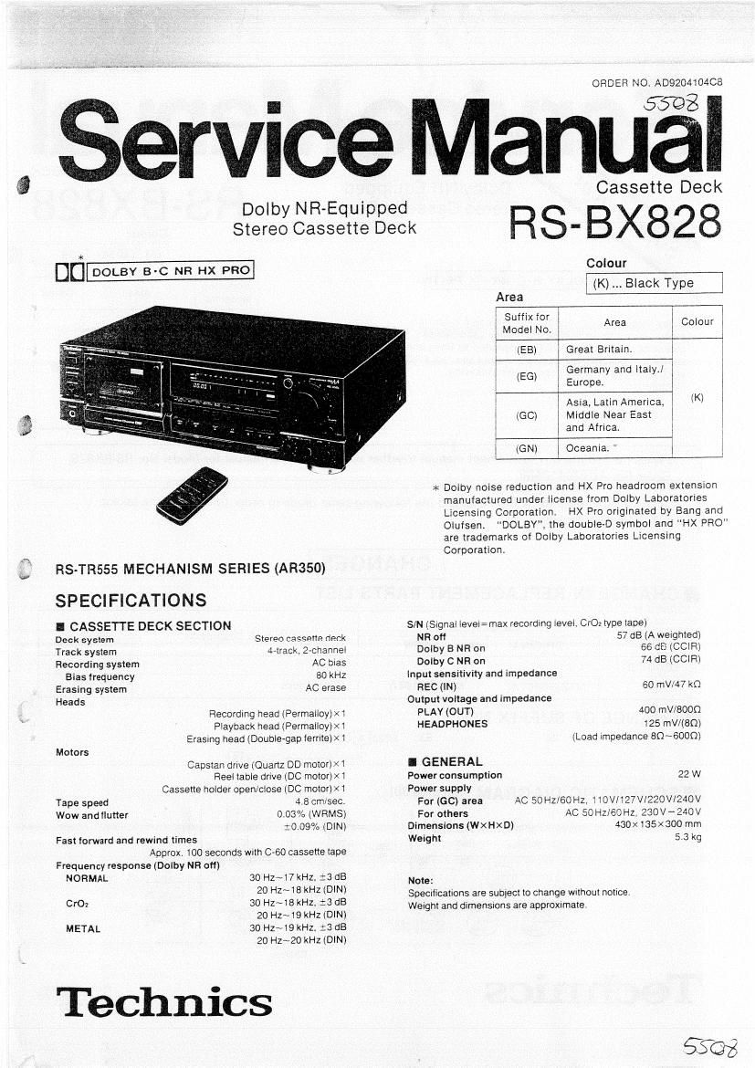 Technics RSBX 828 Service Manual