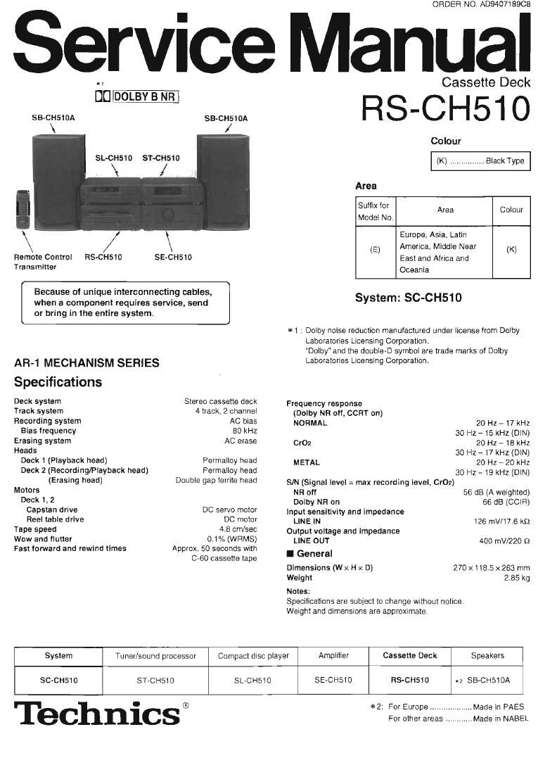 Technics RSCH 510 Service Manual