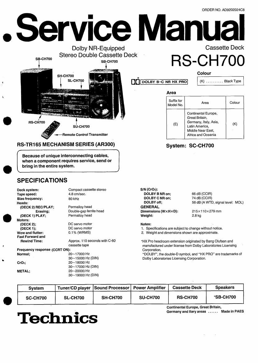 Technics RSCH 700 Service Manual