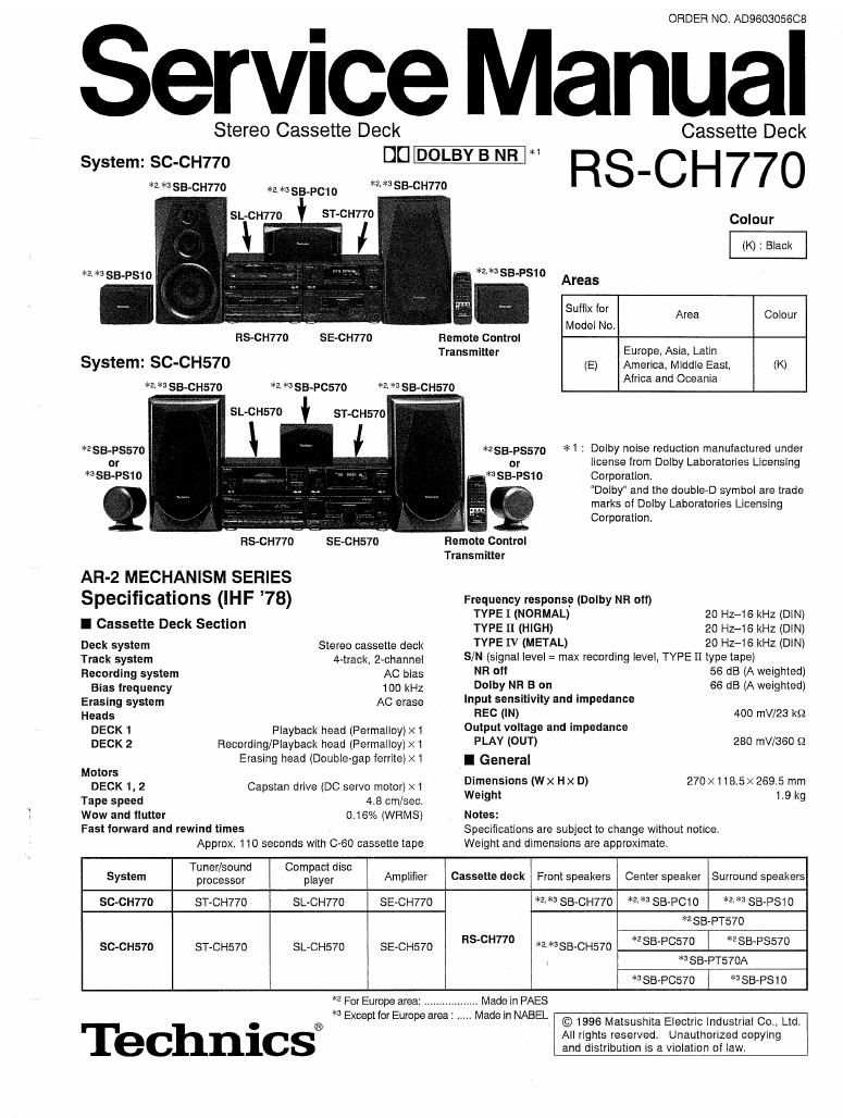 Technics RSCH 770 E Service Manual