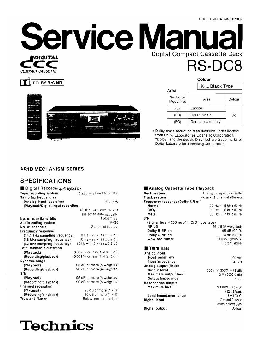 Technics RSDC 8 Service Manual