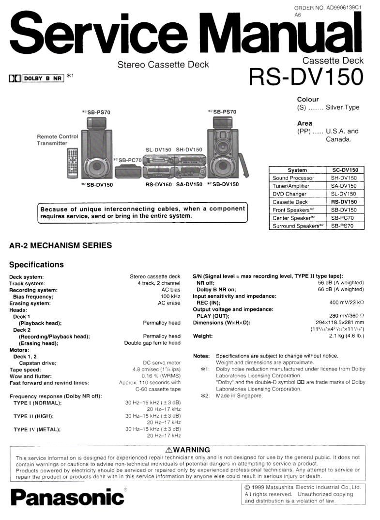 Technics RSDV 150 Service Manual