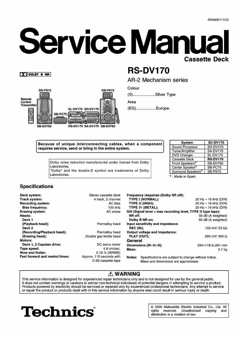 Technics RSDV 170 Service Manual