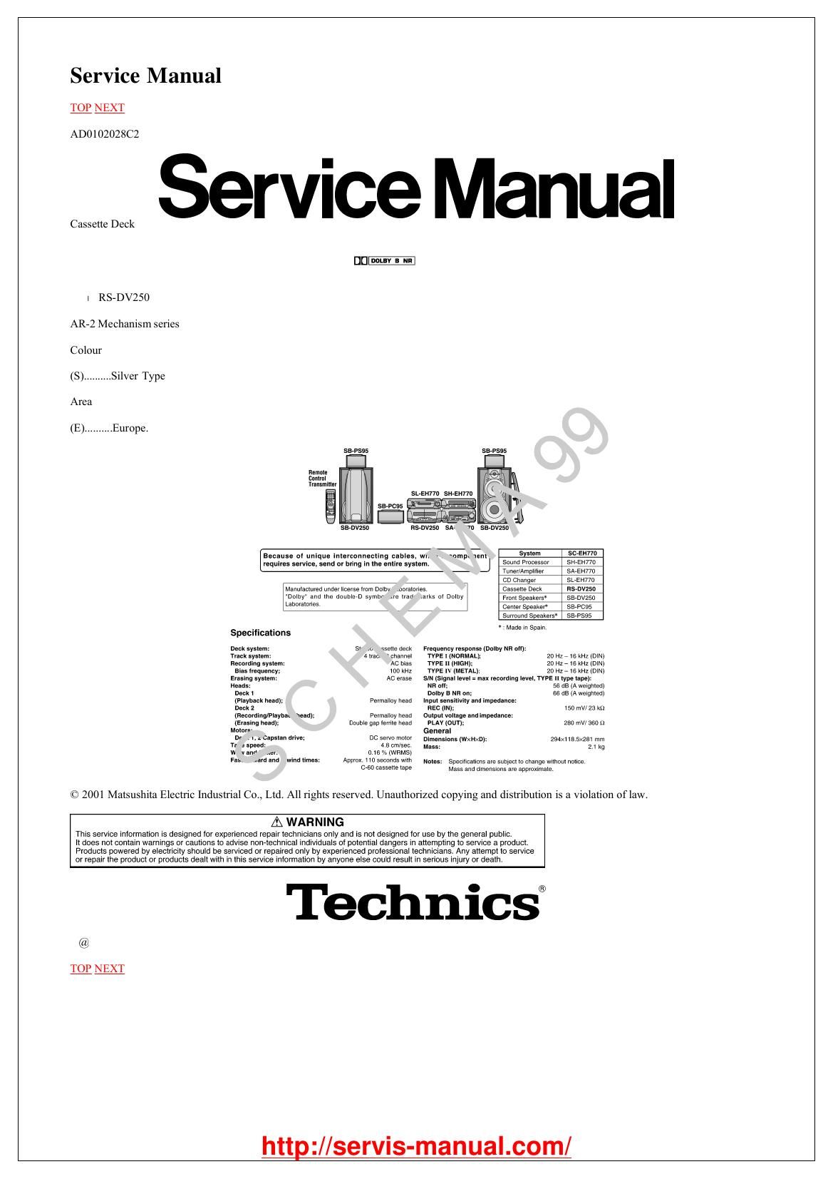 Technics RSDV 250 Service Manual