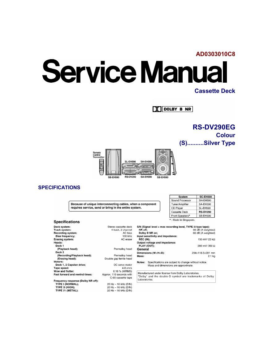 Technics RSDV 290 EG Service Manual