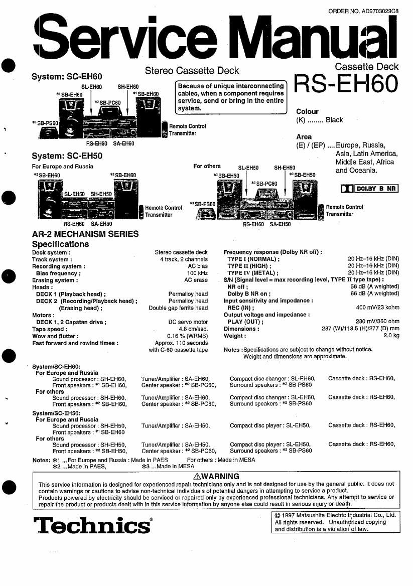 Technics RSEH 60 Service Manual