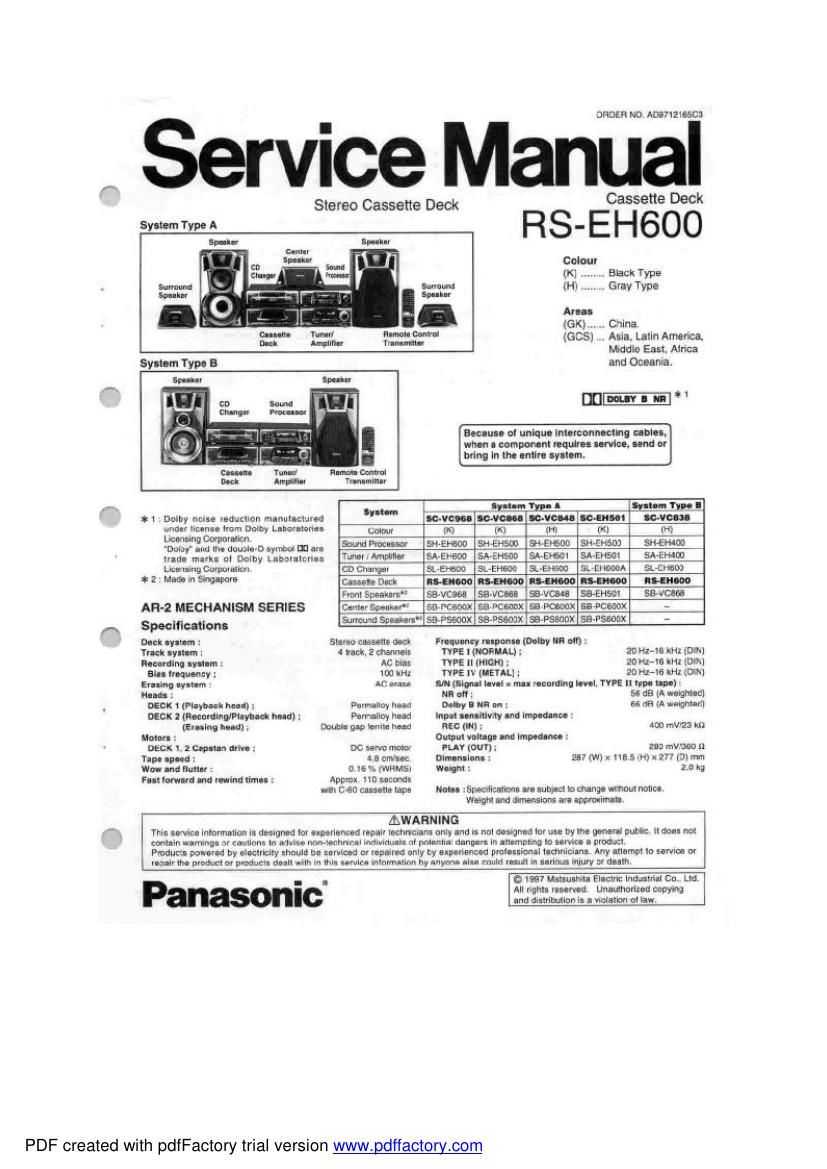 Technics RSEH 600 Service Manual