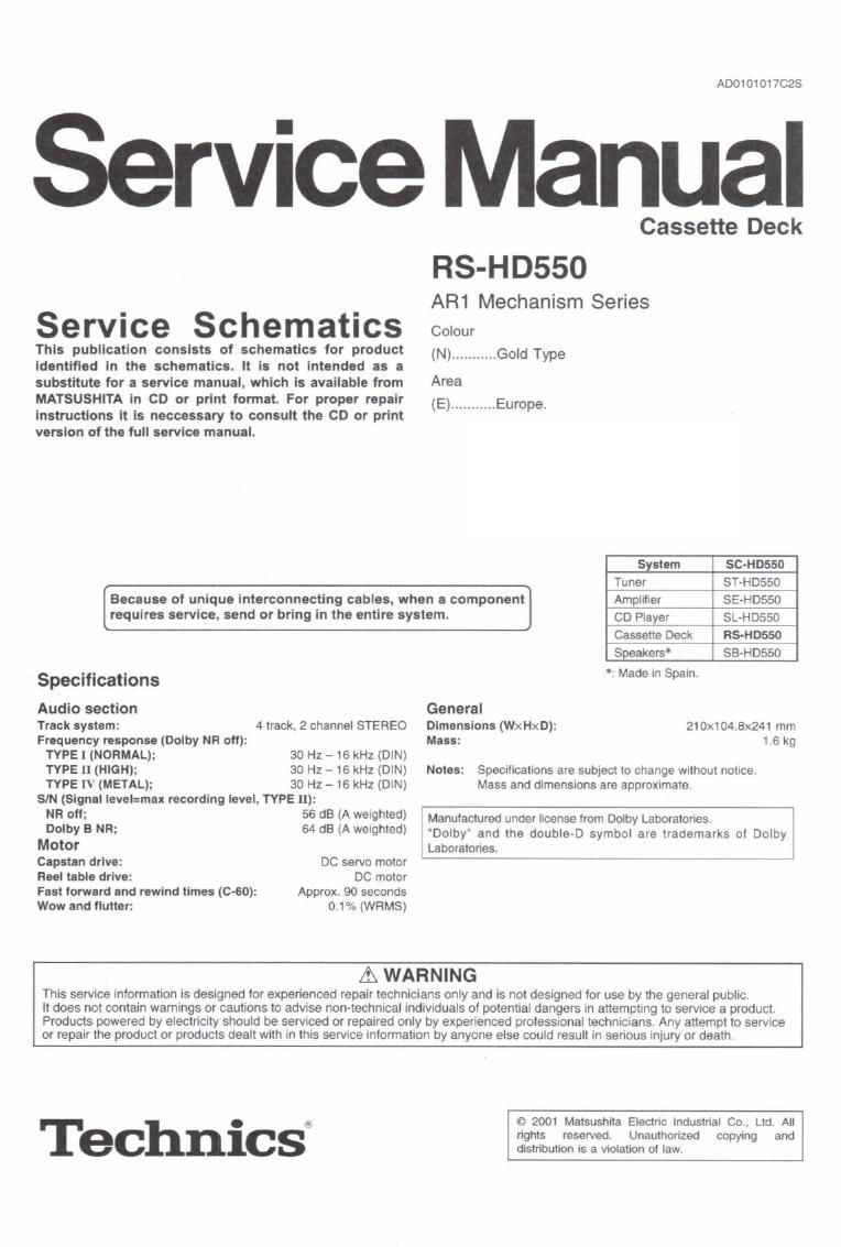 Technics RSHD 550 Service Manual