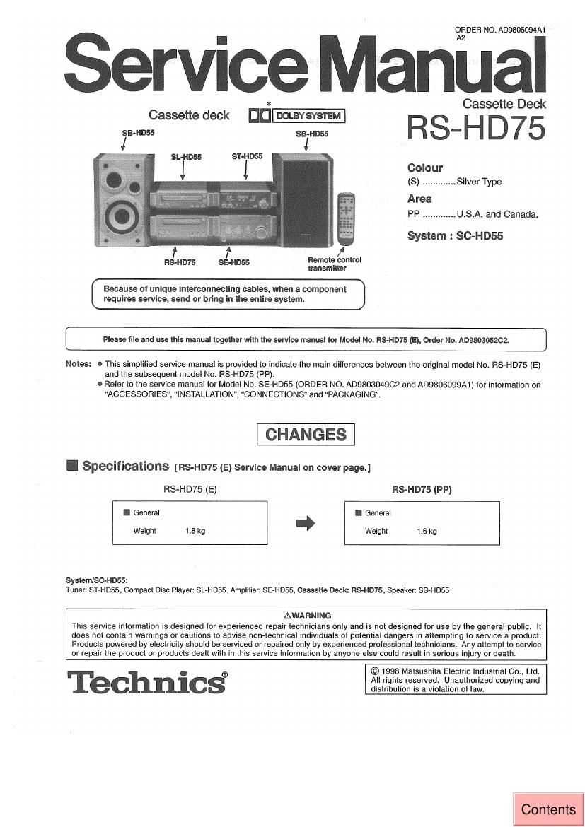 Technics RSHD 75 Service Manual