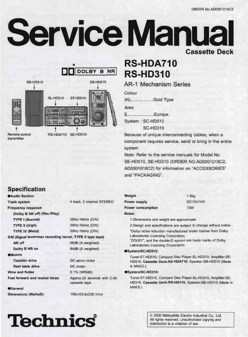 Technics RSHDA 710 Service Manual