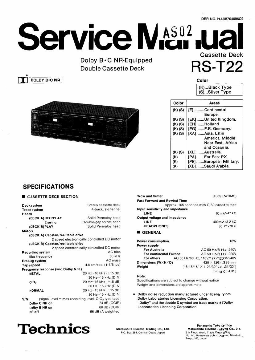 Technics RST 22 Service Manual