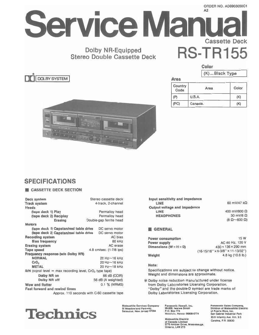 Technics RSTR 155 Service Manual