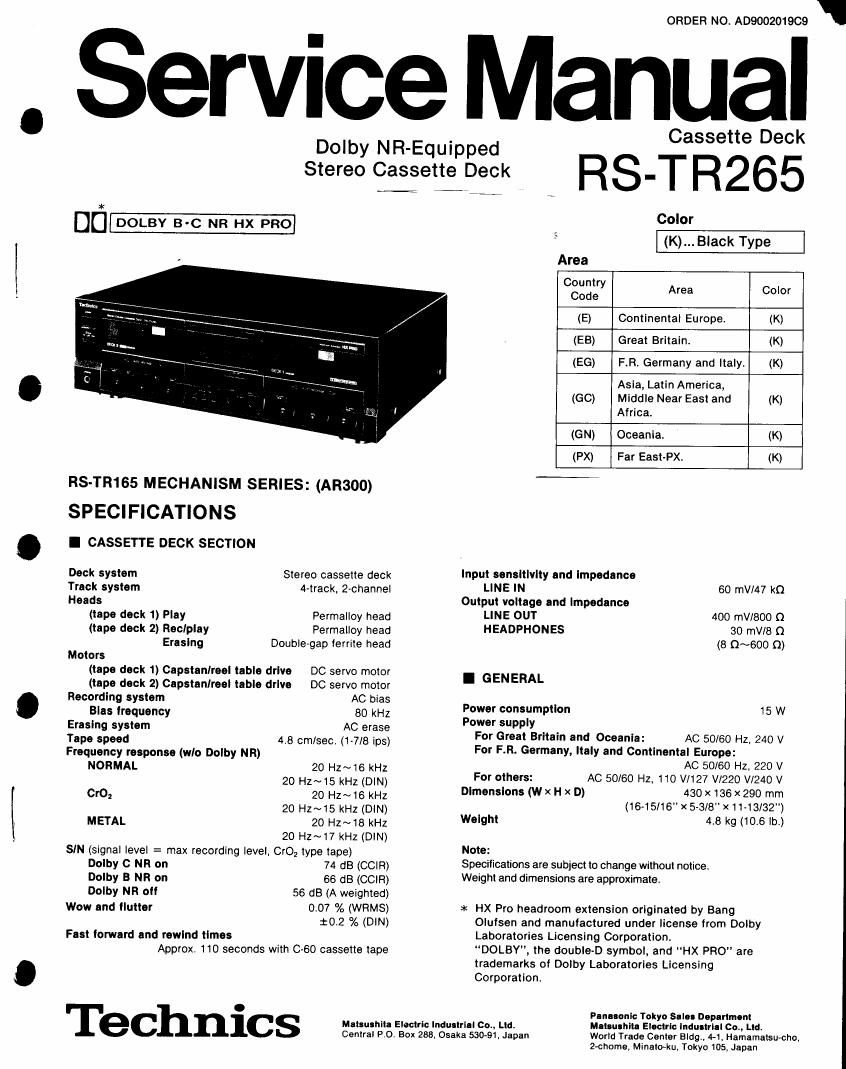 Technics RSTR 265 Service Manual