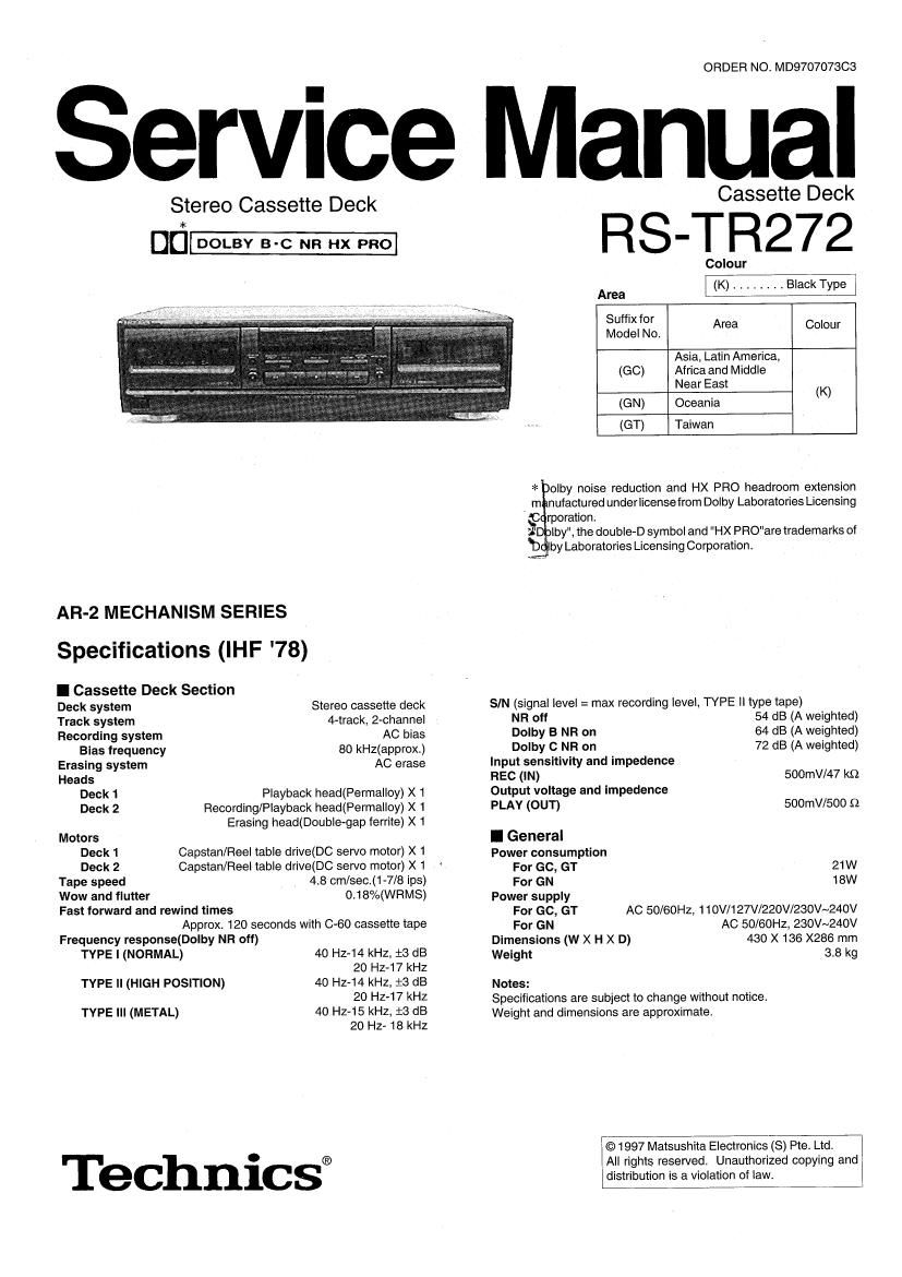 Technics RSTR 272 Service Manual