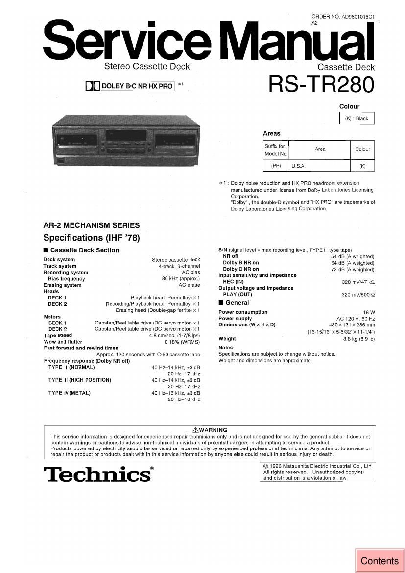 Technics RSTR 280 Service Manual