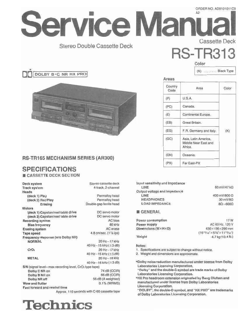 Technics RSTR 313 Service Manual