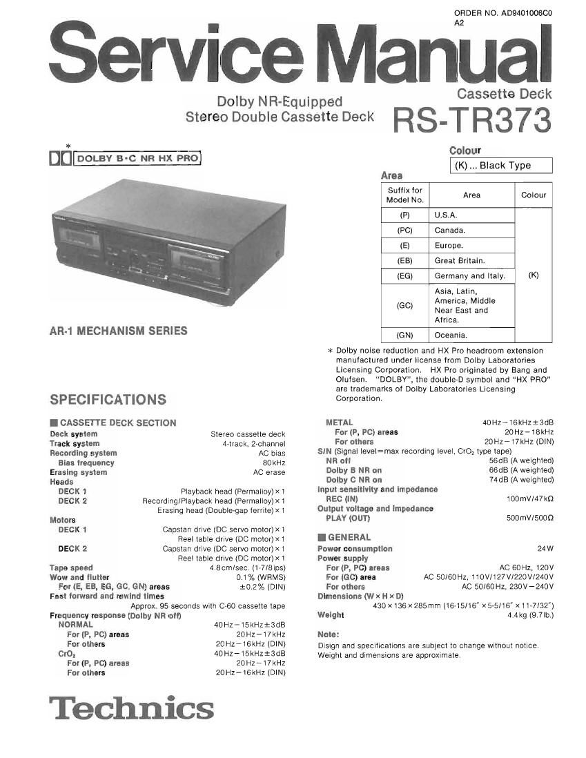 Technics RSTR 373 Service Manual