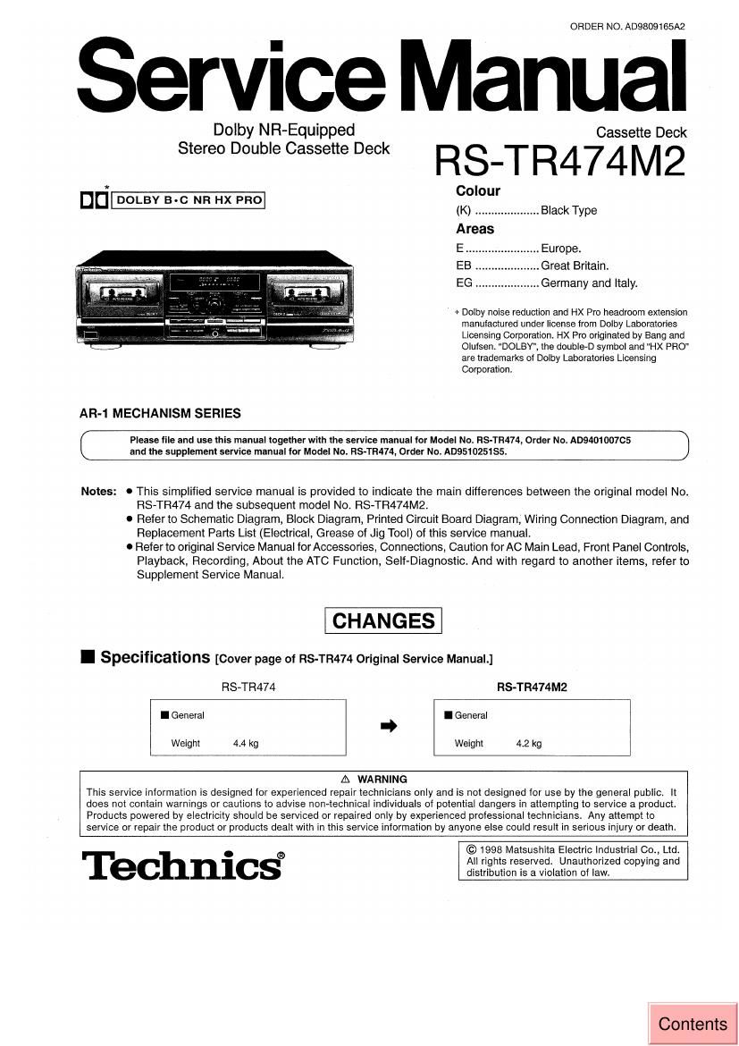 Technics RSTR 474 M 2 Service Manual
