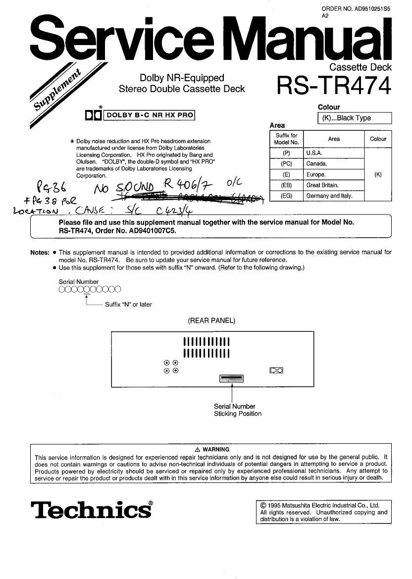 Technics RSTR 474 Service Manual