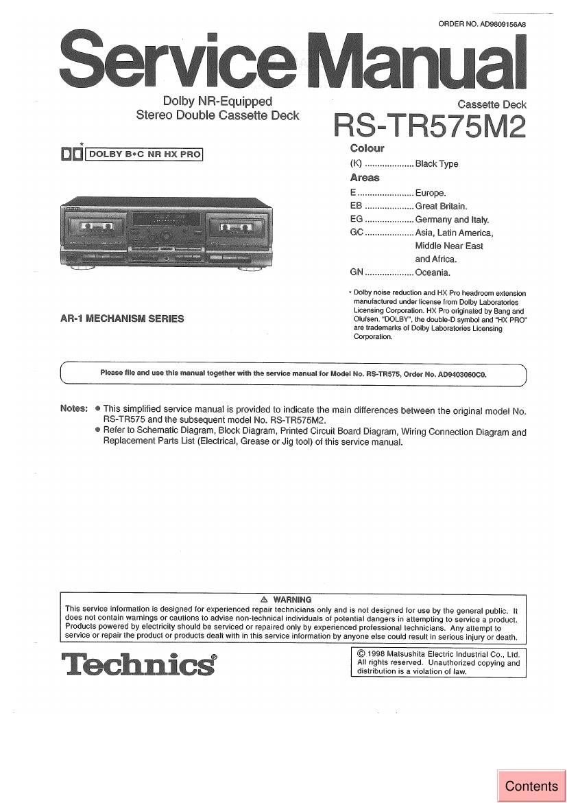 Technics RSTR 575 M 2 Service Manual