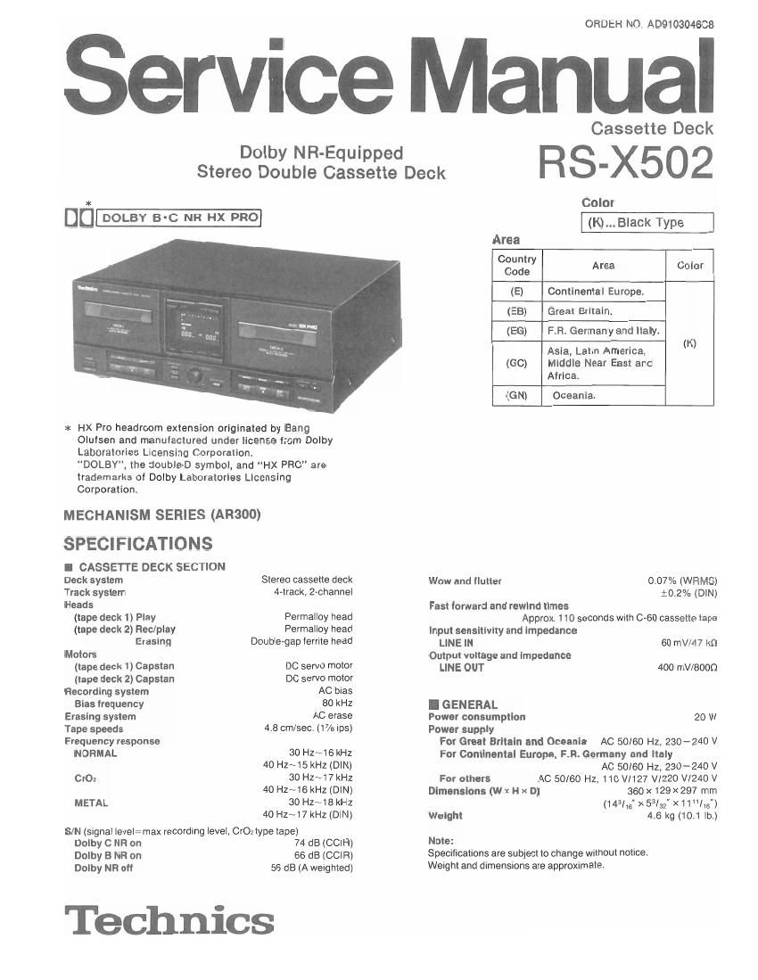 Technics RSX 502 Service Manual