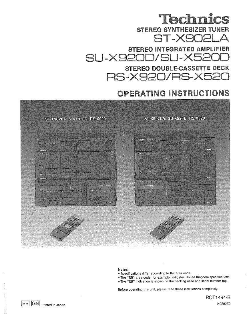 Technics RSX 920 Owners Manual