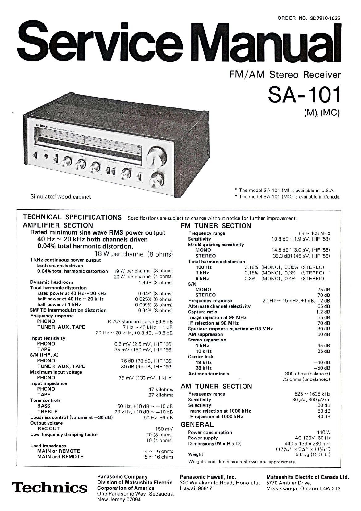 Technics SA 101 Service Manual 2