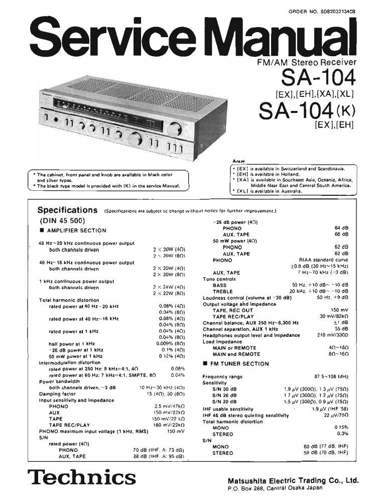 Technics SA 104 Service Manual