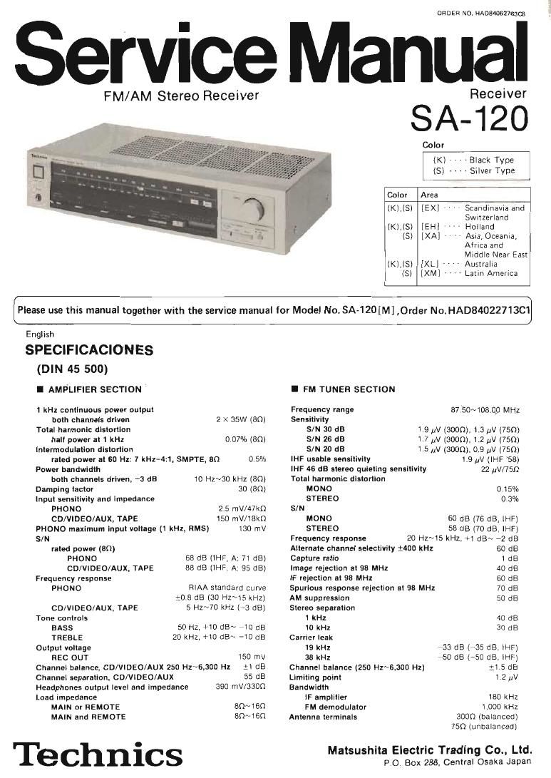 Technics SA 120 Service Manual