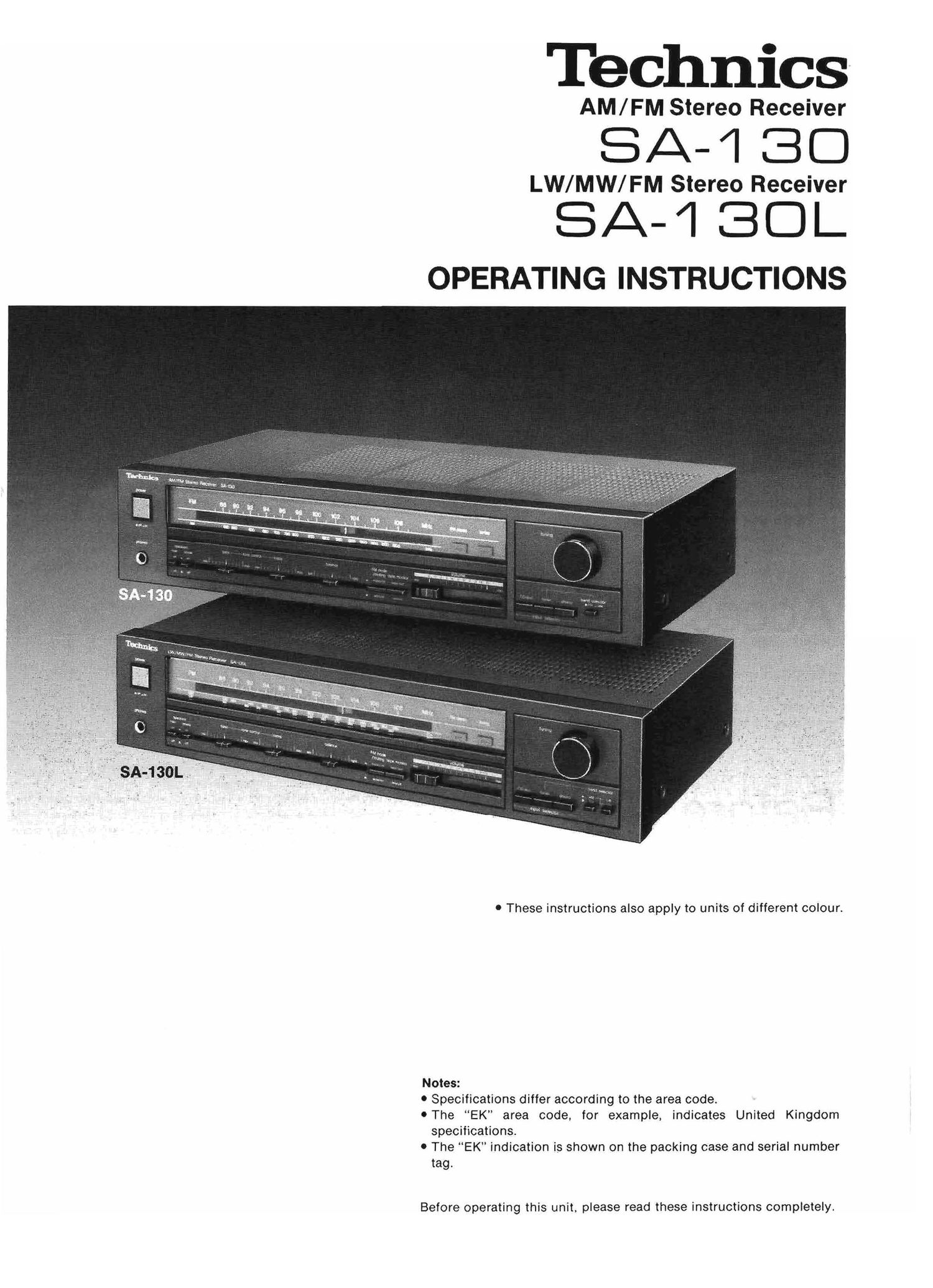 Technics SA 130 Owners Manual