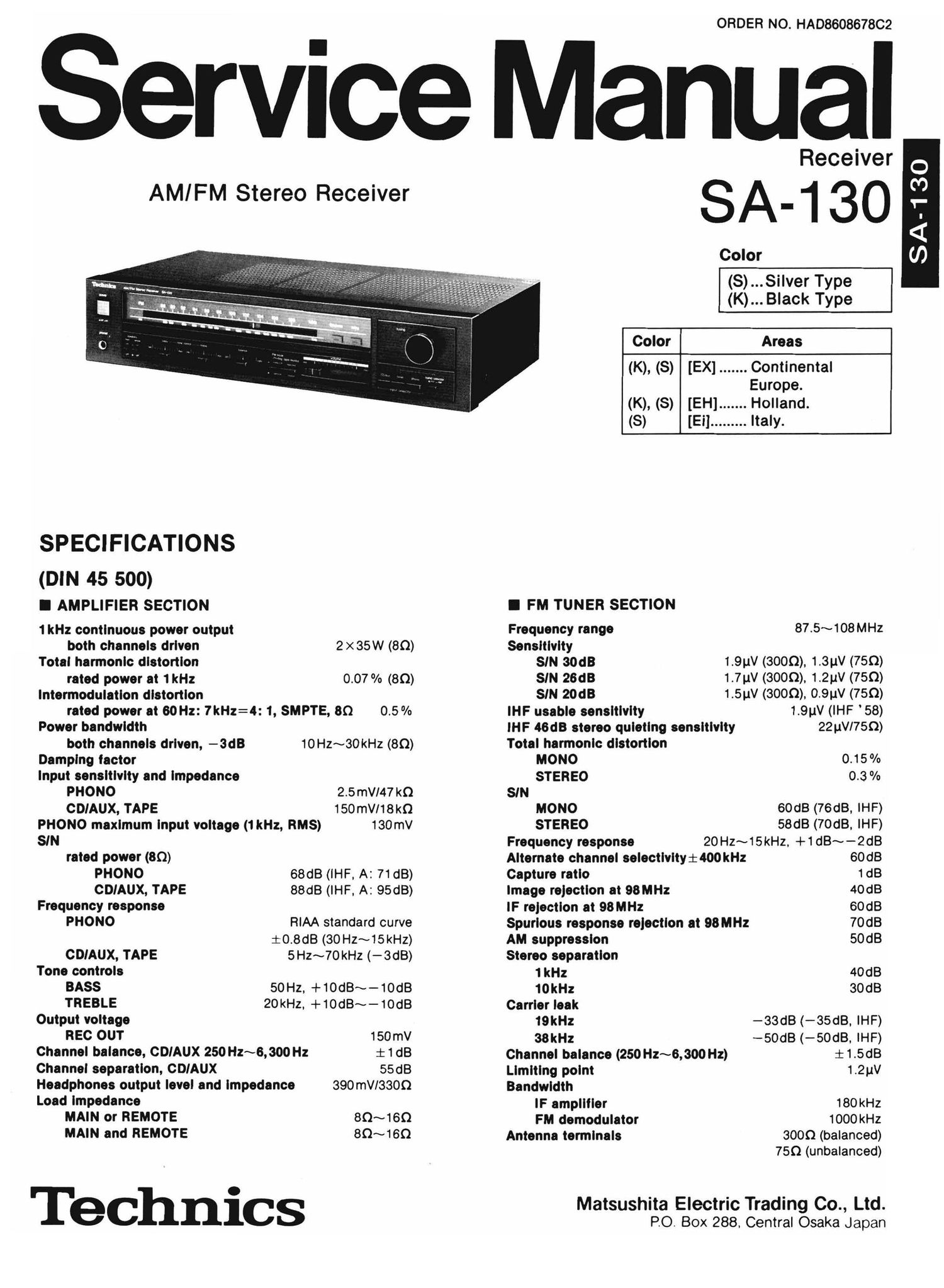 Technics SA 130 Service Manual