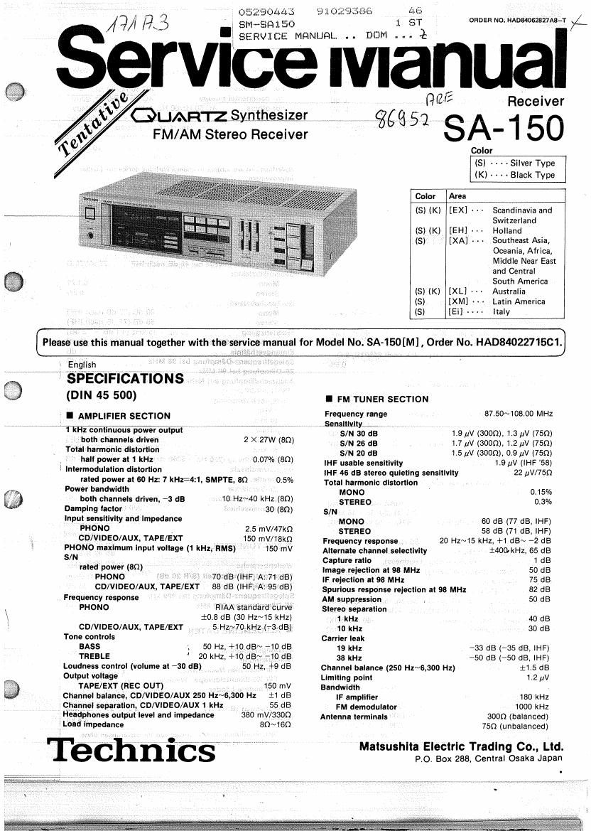 Technics SA 150 Service Manual