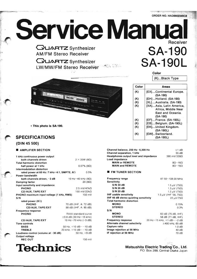 Technics SA 190 Service Manual