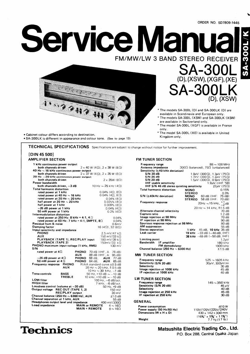 Technics SA 300 L Service Manual