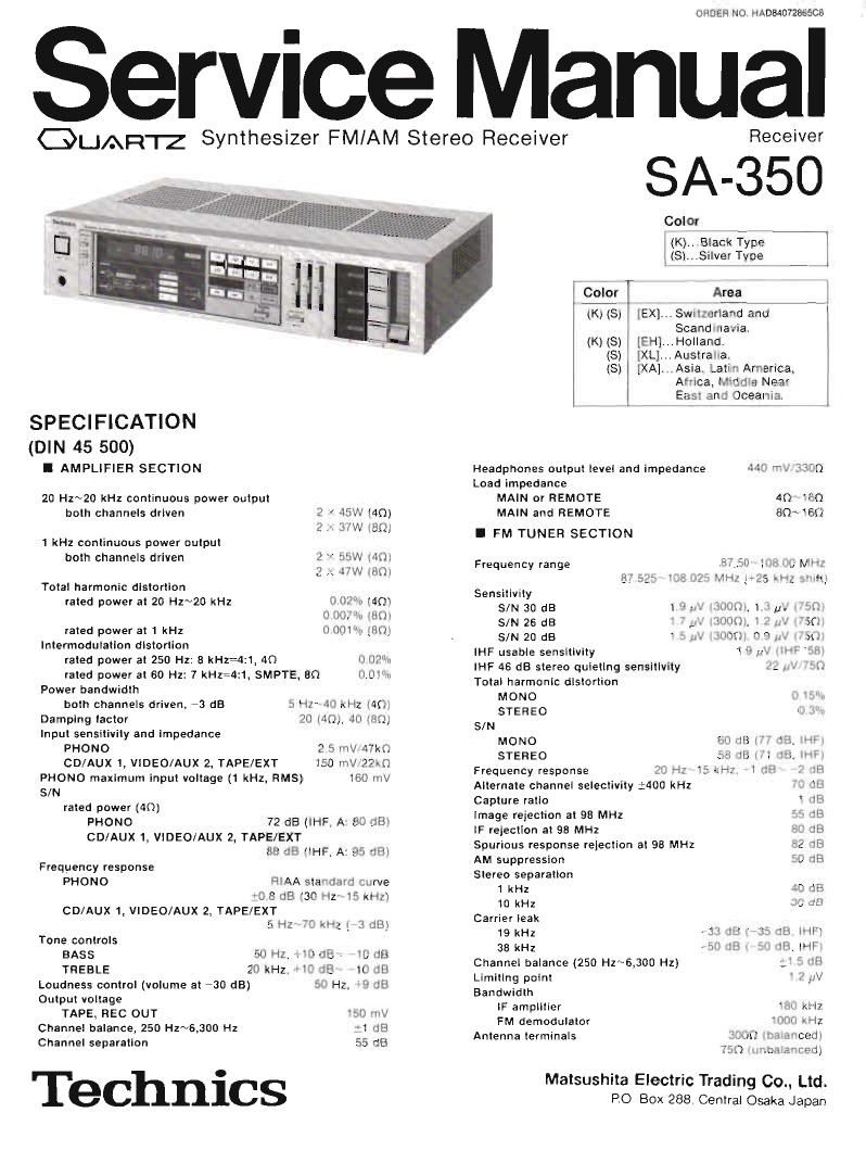 Technics SA 350 Service Manual