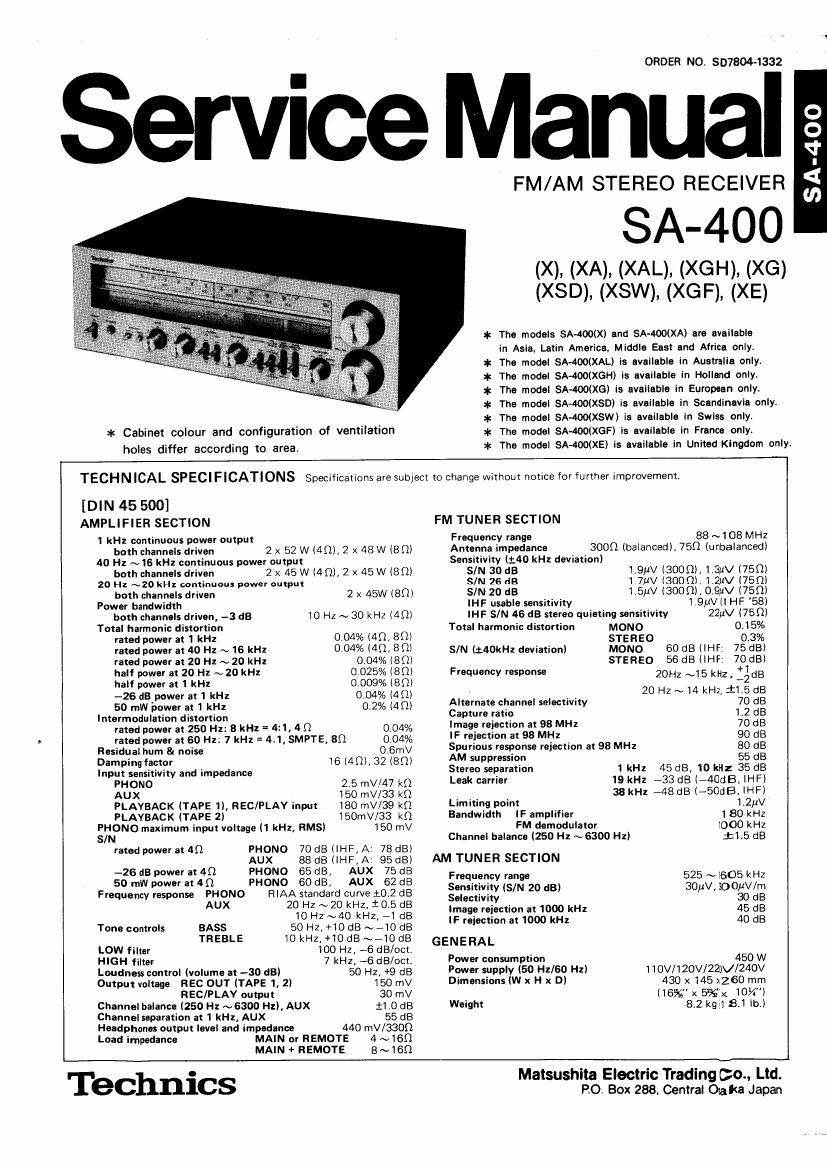 Technics SA 400 Service Manual